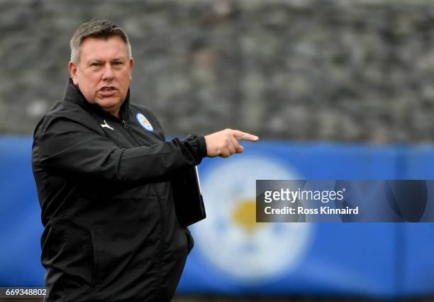 Craig Shakespeare the Leicester City manager during a training session at their Belvoir drive traning centre prior to the Champins League match on...