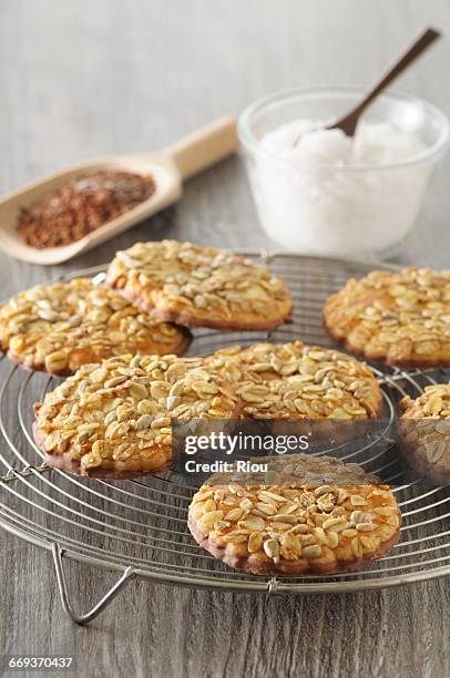 cookies with linseed - céréale stock pictures, royalty-free photos & images