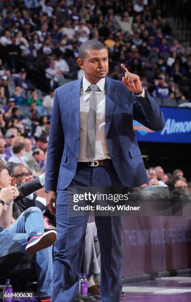 Head coach Earl Watson of the Phoenix Suns coaches against the Sacramento Kings on April 11, 2017 at Golden 1 Center in Sacramento, California. NOTE...