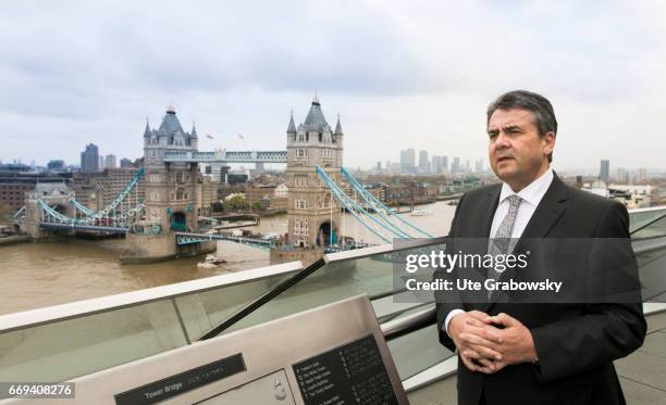 London, Great Britain Sigmar Gabriel, SPD, Vice Chancellor and Federal Foreign Minister of Germany in front of the Tower Bridge on April 04, 2017 in...