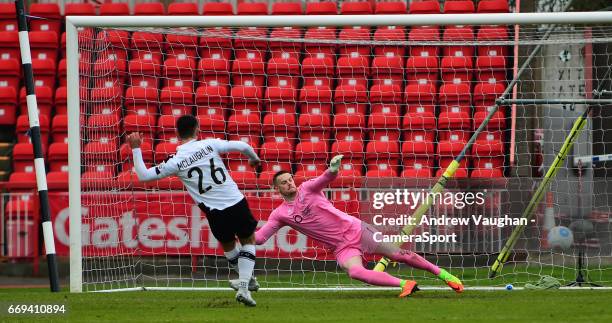 Gateshead's Patrick McLaughlin scores the opening goal from the penalty spot during the Vanarama National League match between Gateshead and Lincoln...
