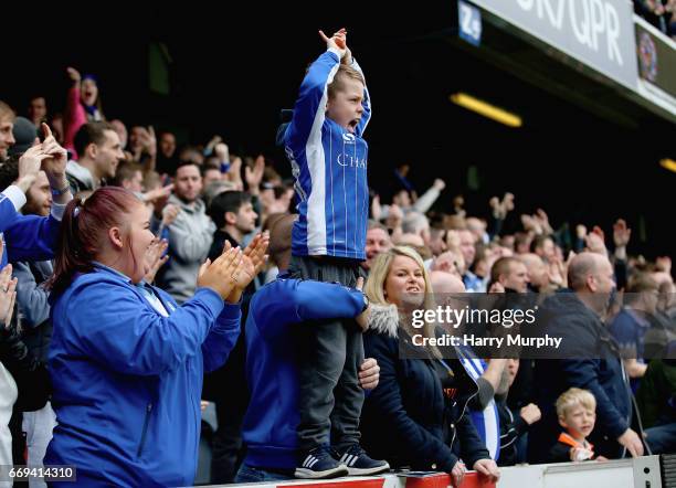 Young Sheffield Wednesday fan celebrates during the Sky Bet Championship match between Queens Park Rangers and Sheffield Wednesday at Loftus Road on...