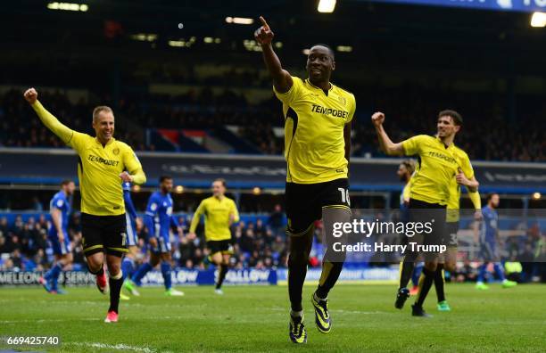 Lucas Akins of Burton Albion celebrates his sides second goal during the Sky Bet Championship match between Birmingham City and Burton Albion at St...