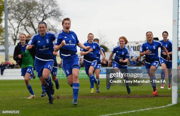 Ellen White of Birmingham City Ladies celebrates scoring the winning penalty to win the SSE Women's FA Cup Semi-Final match between Birmingham City...