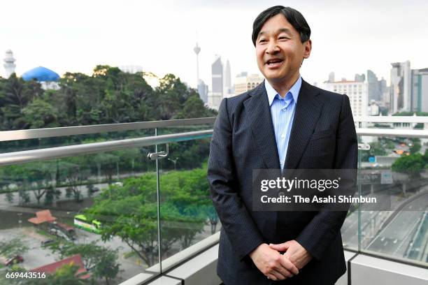 Crown Prince Naruhito talks to media reporters on April 16, 2017 in Kuala Lumpur, Malaysia. Crown Prince is 5-day tour to Malaysia to mark the 60th...