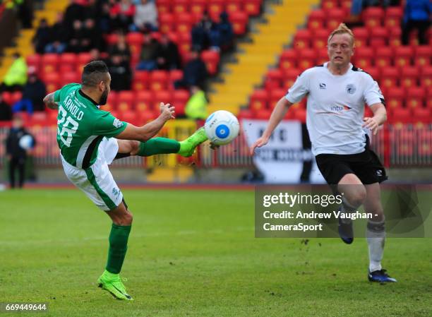 Lincoln City's Nathan Arnold scores his sides second goal during the Vanarama National League match between Gateshead and Lincoln City at on April...