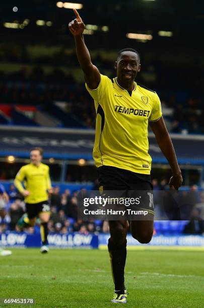 Lucas Akins of Burton Albion celebrates his sides second goal during the Sky Bet Championship match between Birmingham City and Burton Albion at St...