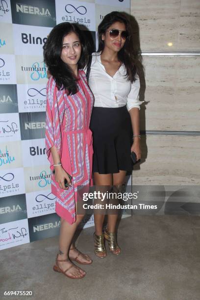 Bollywood actors Akshara Haasan and Shreya Saran during the celebration of winning the National Award for film Neerja on April 15, 2017 in Mumbai,...