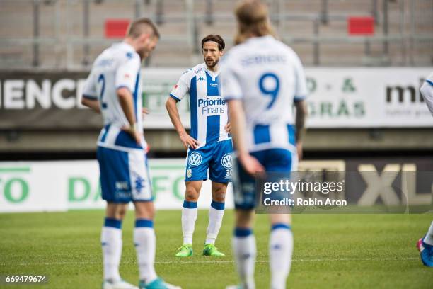 Mattias Bjarsmyr of IFK Goteborg dejected after the Allsvenskan match between IFK Goteborg and Athletic FC Eskilstuna at Gamla Ullevi on April 17,...