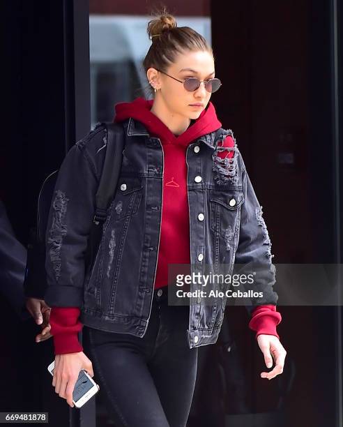 Gigi Hadid is seen in Noho on April 17, 2017 in New York City.