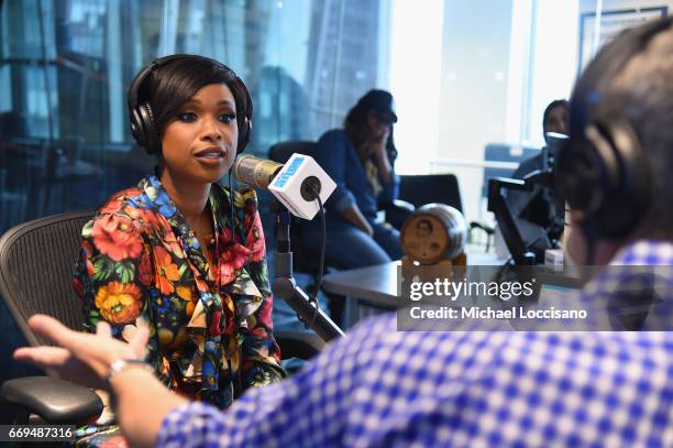 Host Andy Cohen interviews Jennifer Hudson at SiriusXM at SiriusXM Studios on April 17, 2017 in New York City.