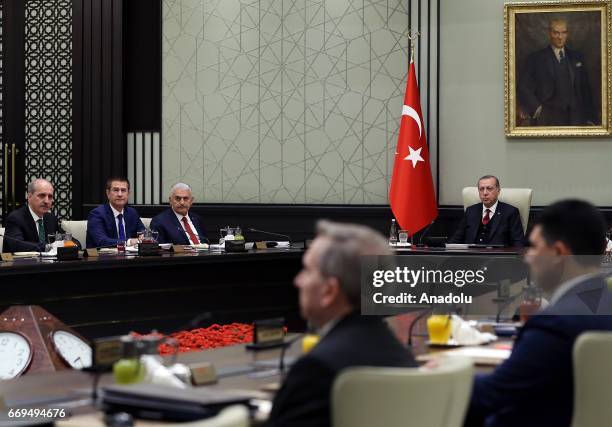 Turkish President Recep Tayyip Erdogan chairs National Security Council where Turkish Prime Minister Binali Yildirim and other MGK members...