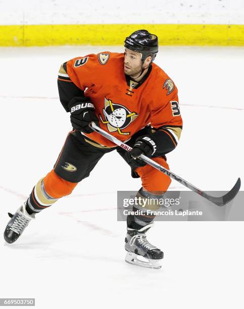 Clayton Stoner of the Anaheim Ducks plays in the game against the Ottawa Senators at Canadian Tire Centre on March 26, 2016 in Ottawa, Ontario,...