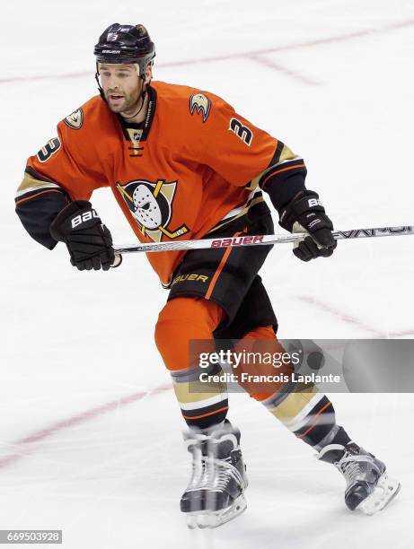 Clayton Stoner of the Anaheim Ducks plays in the game against the Ottawa Senators at Canadian Tire Centre on March 26, 2016 in Ottawa, Ontario,...