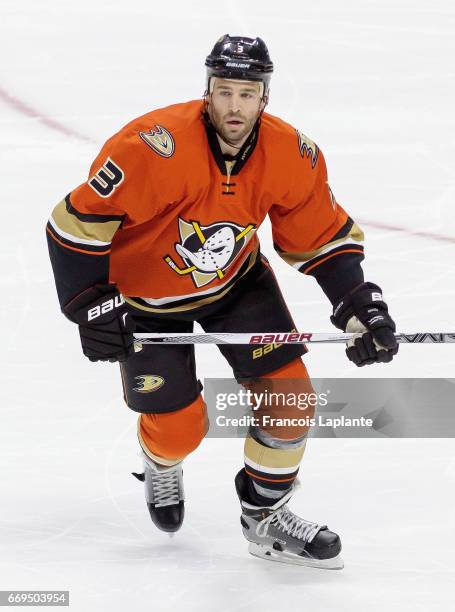 Clayton Stoner of the Anaheim Ducks plays in the game against the Ottawa Senators at Canadian Tire Centre on March 26, 2016 in Ottawa, Ontario,...