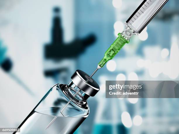 syringe needle inside medicine bottle - hormones stock illustrations