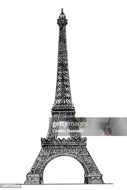 illustrations, cliparts, dessins animés et icônes de gravure de tour eiffel - gravure