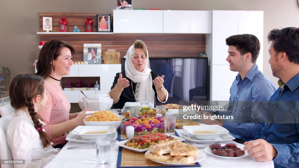 Family iftar meal in Ramadan