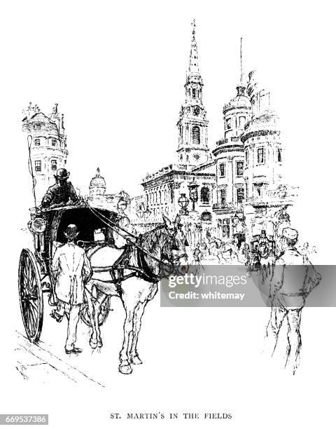 st martin's in the fields (victorian illustration) - st martin in the fields stock illustrations