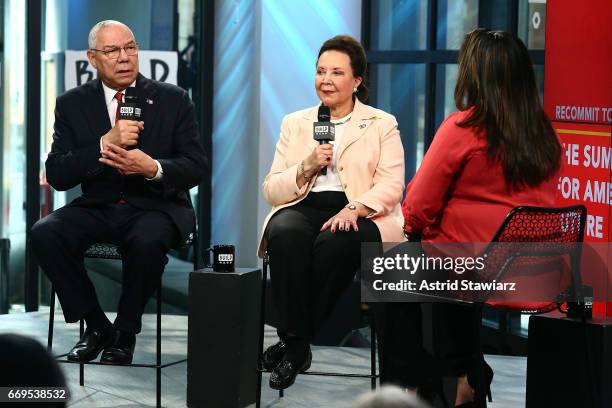 Gen. Colin Powell, Alma Powell and America's Promise Alliance youth board member, Stephanie Watkins-Cruz discuss their newest mission at Build Studio...