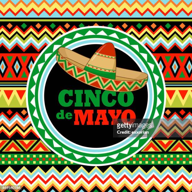sombrero on mexican pattern - cinco de mayo stock illustrations