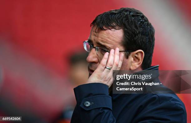 Blackpool manager Gary Bowyer during the Sky Bet League Two match between Doncaster Rovers and Blackpool at Keepmoat Stadium on April 17, 2017 in...