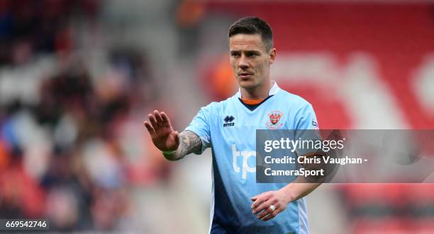 Blackpool's Ian Black during the Sky Bet League Two match between Doncaster Rovers and Blackpool at Keepmoat Stadium on April 17, 2017 in Doncaster,...