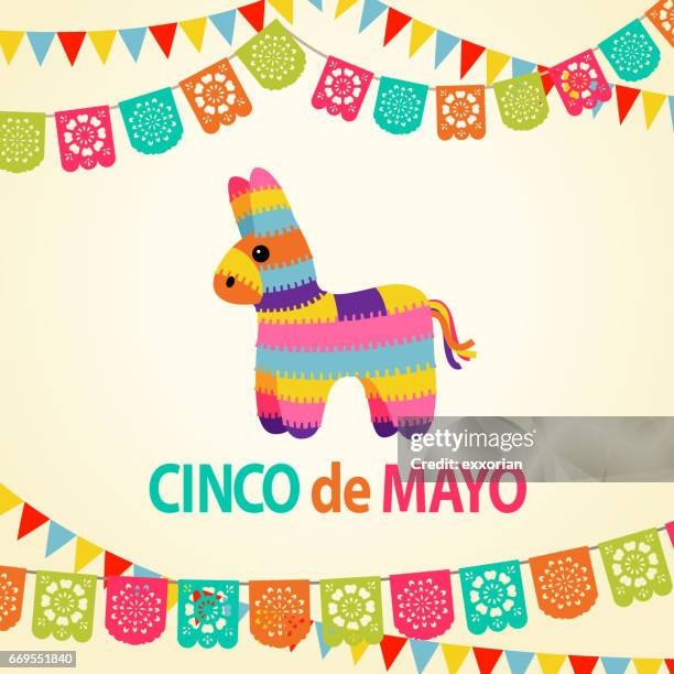 mexikanische fiesta pinata partyeinladung - donkey stock-grafiken, -clipart, -cartoons und -symbole