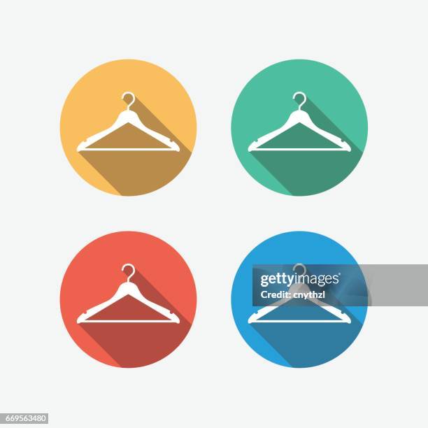 hanger multi colored circle flat icon - coat check stock illustrations