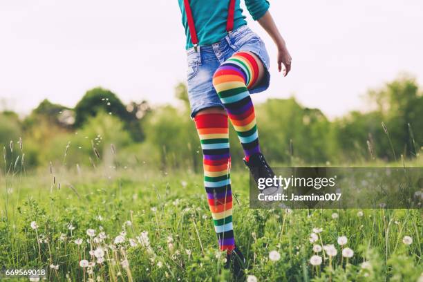 enjoying in springtime - striped socks stock pictures, royalty-free photos & images