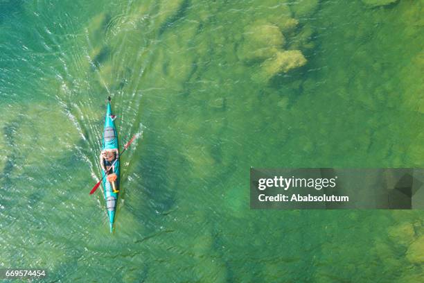 Senior Man with White Hair, Beard and Moustaches, Shirtless, Kayaking, Soca River, Slovenia