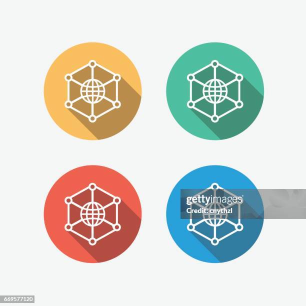 global network multi colored circle flat icon - westernization stock illustrations