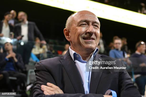 The Mayor of Lyon Gerard Collomb attends French Presidential Candidate Emmanuel Macron political meeting on April 17, 2017 in Paris, France....