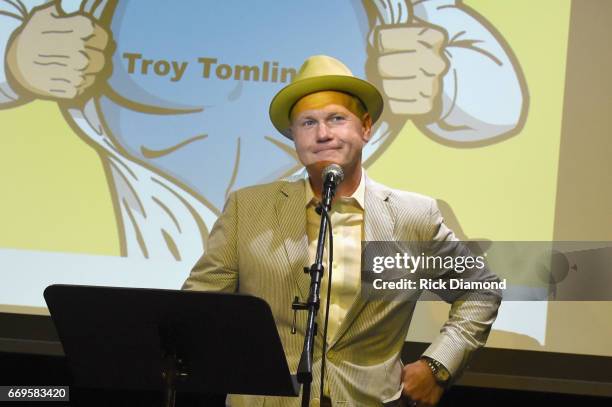 President and CEO of Sony/ATV Music Publishing Nashville Troy Tomlinson speaks onstage at the T.J. Martell roast of Warner Music Nashville...