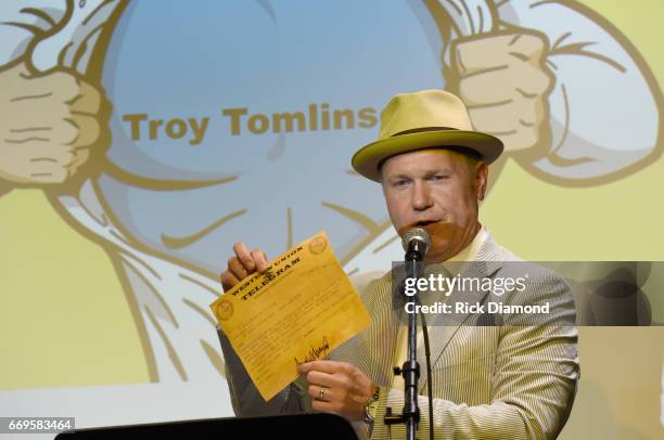 President and CEO of Sony/ATV Music Publishing Nashville Troy Tomlinson speaks onstage at the T.J. Martell roast of Warner Music Nashville...