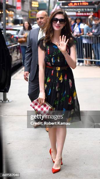 Anne Hathaway seen out in Manhattan on April 17, 2017 in New York City.