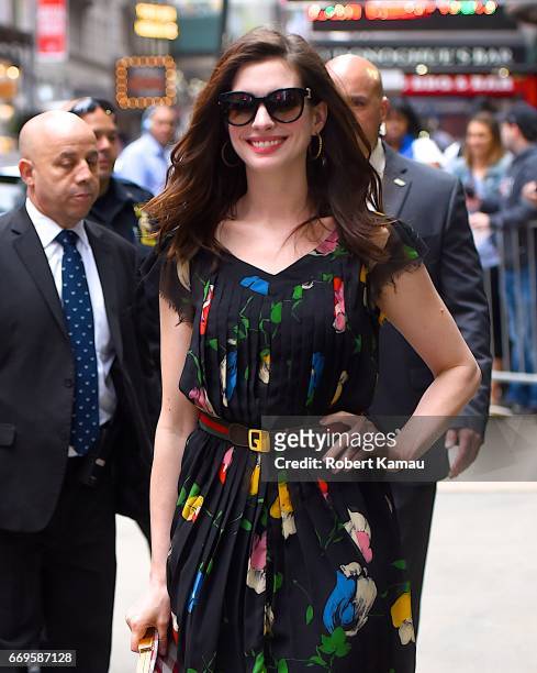 Anne Hathaway seen out in Manhattan on April 17, 2017 in New York City.