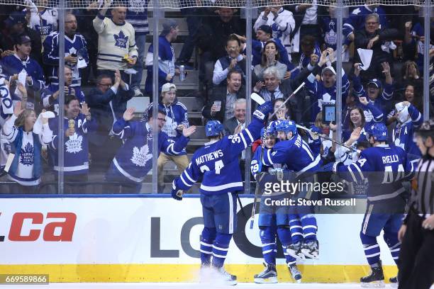 Toronto Maple Leafs right wing William Nylander ties the score at threes as he slips the puck past Braden Holtby as the Toronto Maple Leafs play the...