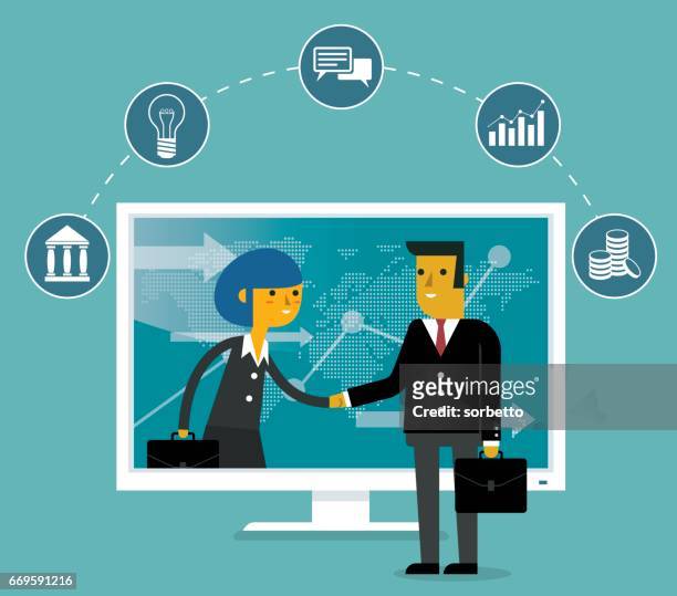 communication  with business person - virtual handshake stock illustrations