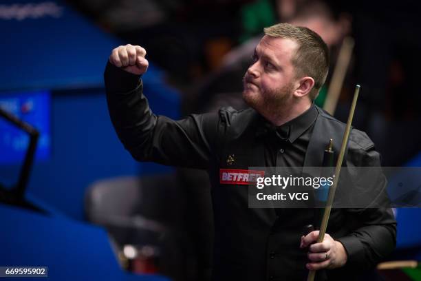 Mark Allen of Northern Ireland reacts during his first round match against Jimmy Robertson of England on day three of Betfred World Championship 2017...