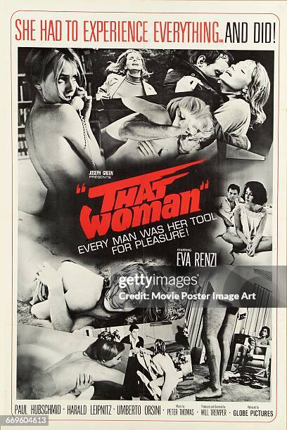 Image contains suggestive content.)A poster for the German language film 'That Woman', , starring Eva Renzi, 1966.