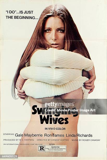Image contains suggestive content.)A poster for the German pornographic film 'Swinging Wives', , directed by Ernst Hofbauer , 1971.