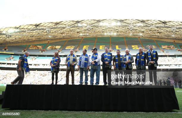 Parramatta Eels honour its "Hall of Fame" Members before the round seven NRL match between the Parramatta Eels and the Wests Tigers at ANZ Stadium on...