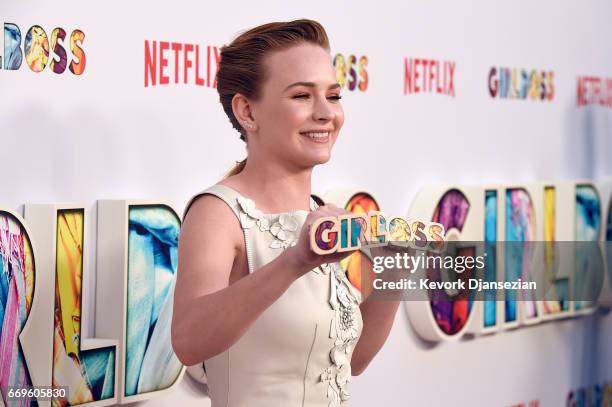 Actor Britt Robertson attends the premiere of Netflix's "Girlboss" at ArcLight Cinemas on April 17, 2017 in Hollywood, California.
