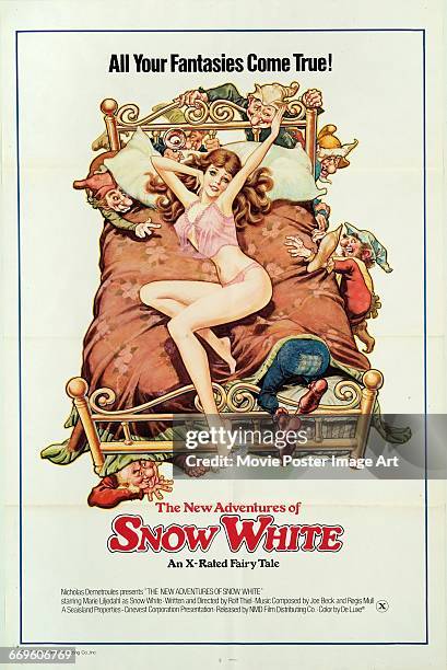 Image contains suggestive content.)A poster for the German pornographic film 'The New Adventures of Snow White', aka 'Grimm's Fairy Tales for...