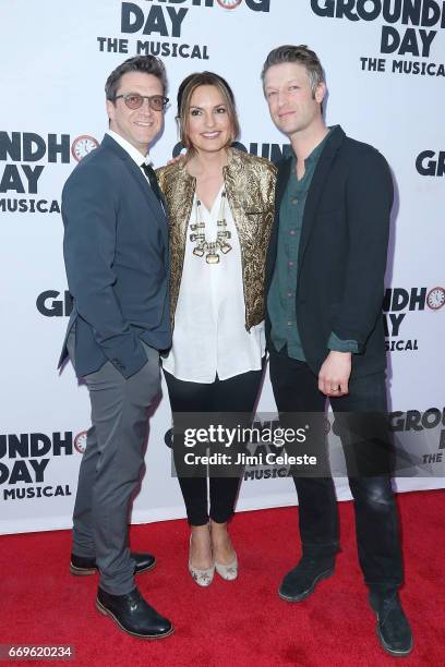 Raul Esparza, Mariska Hargitay and Peter Scanavino attend the 'Groundhog Day' Broadway Opening Night at August Wilson Theatre on April 17, 2017 in...