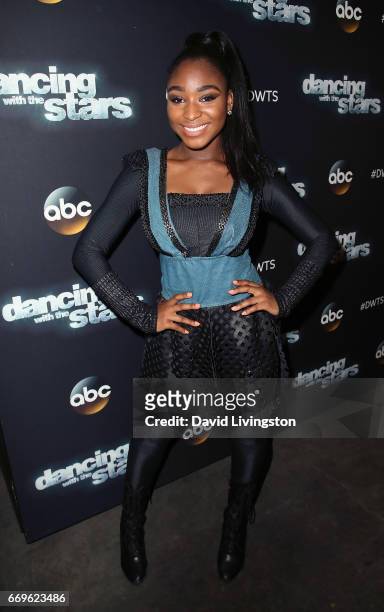 Fifth Harmony member Normani Kordei attends "Dancing with the Stars" Season 24 at CBS Televison City on April 17, 2017 in Los Angeles, California.