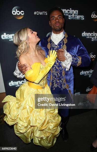 Dancer Emma Slater and NFL player Rashad Jennings attend "Dancing with the Stars" Season 24 at CBS Televison City on April 17, 2017 in Los Angeles,...