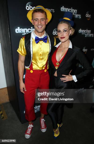 Personality Nick Viall and dancer Peta Murgatroyd attend "Dancing with the Stars" Season 24 at CBS Televison City on April 17, 2017 in Los Angeles,...