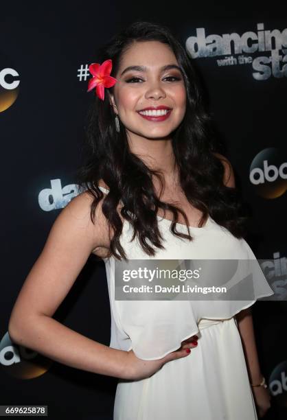 Singer Auli'i Cravalho attends "Dancing with the Stars" Season 24 at CBS Televison City on April 17, 2017 in Los Angeles, California.